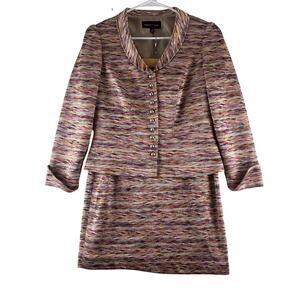 Isabel & Nina Two Piece Skirt Suit Blazer Woven Tweed Pearl Button 90's Sz 6
